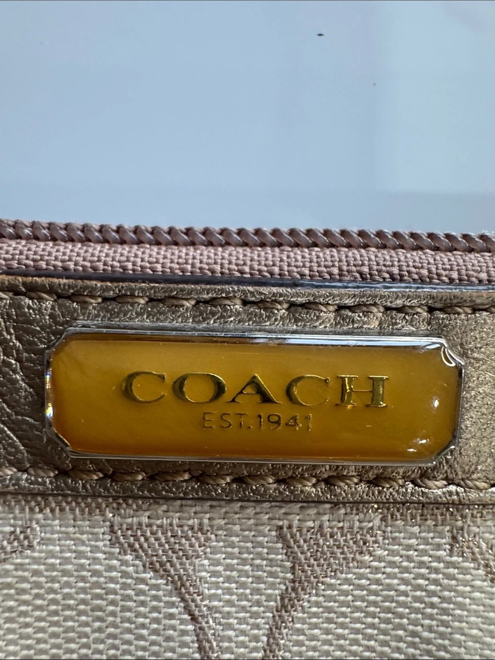 Coach Metallic Signature Wristlet in Champagne Gold